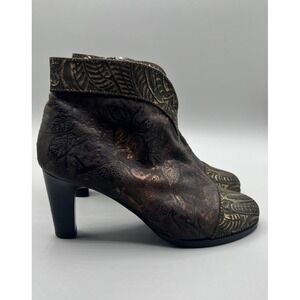 L'artiste Spring Step Size 40/US 9‎ Brown Leather Metallic Zip-Up Boho Booties